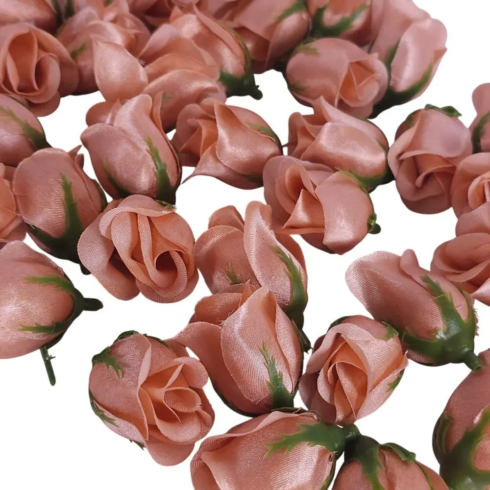 50 Peach Orange Satin Rose Buds Stemless Wedding Floral Craft DIY 2 inch Flowers